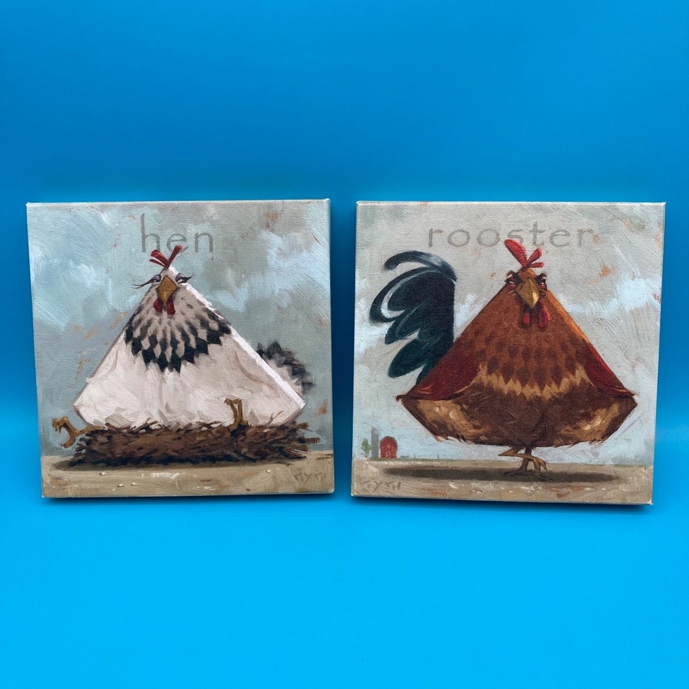 Darren Gygi Home Collection Hen & Rooster Prints 9x9" Made in USA